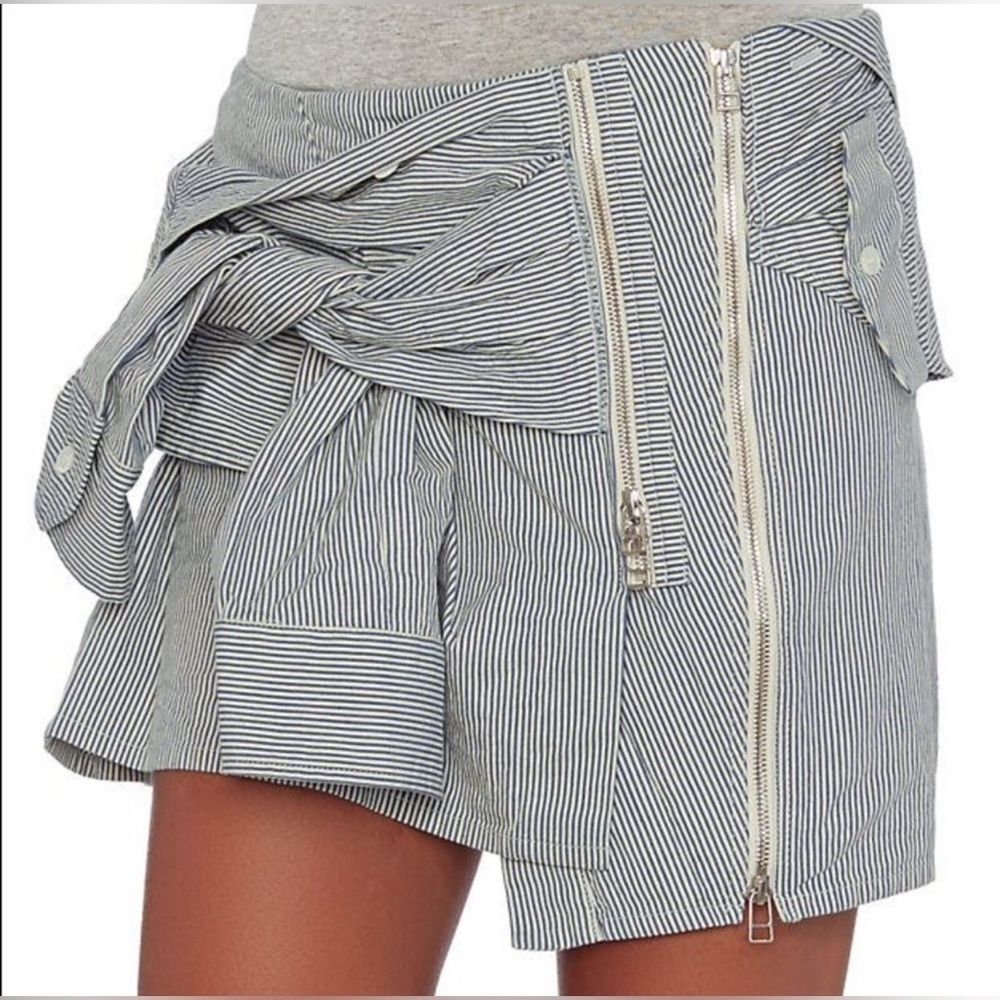 FAITH CONNEXION M Boyfriend Deconstructed Navy Striped Shirt Mini Skirt Grunge